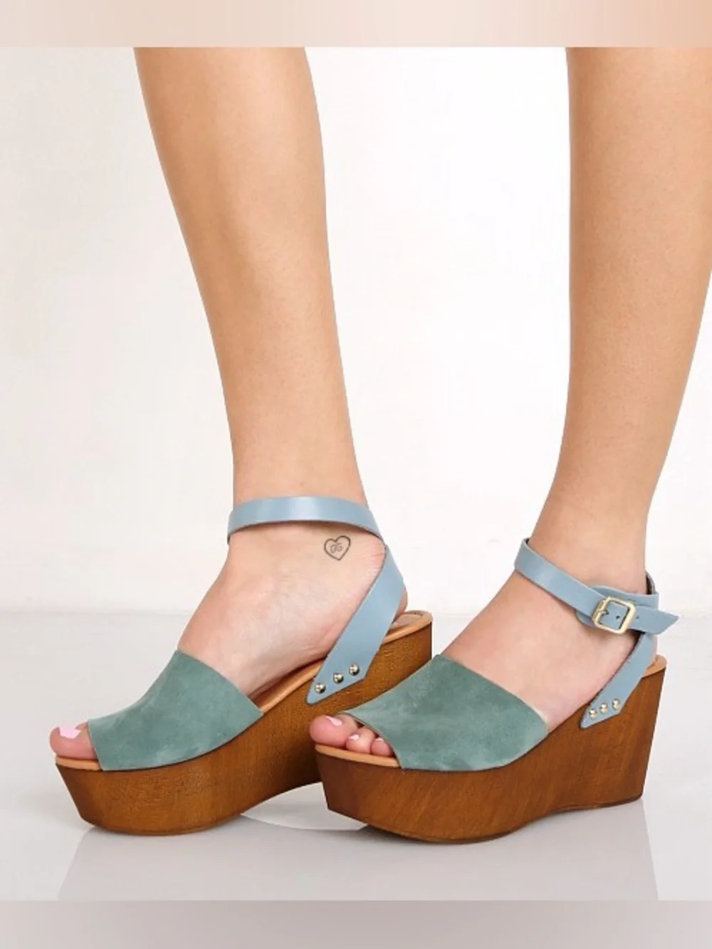 Seychelles Forward Seafoam Suede Wood Platform Wedge Sandals Size 6